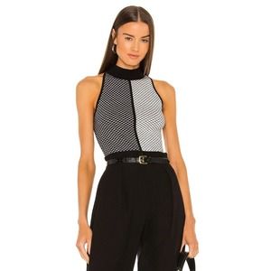 Victor Glemaud Bodysuit Black White Patchwork Mock Neck Sweater Sleeveless XS